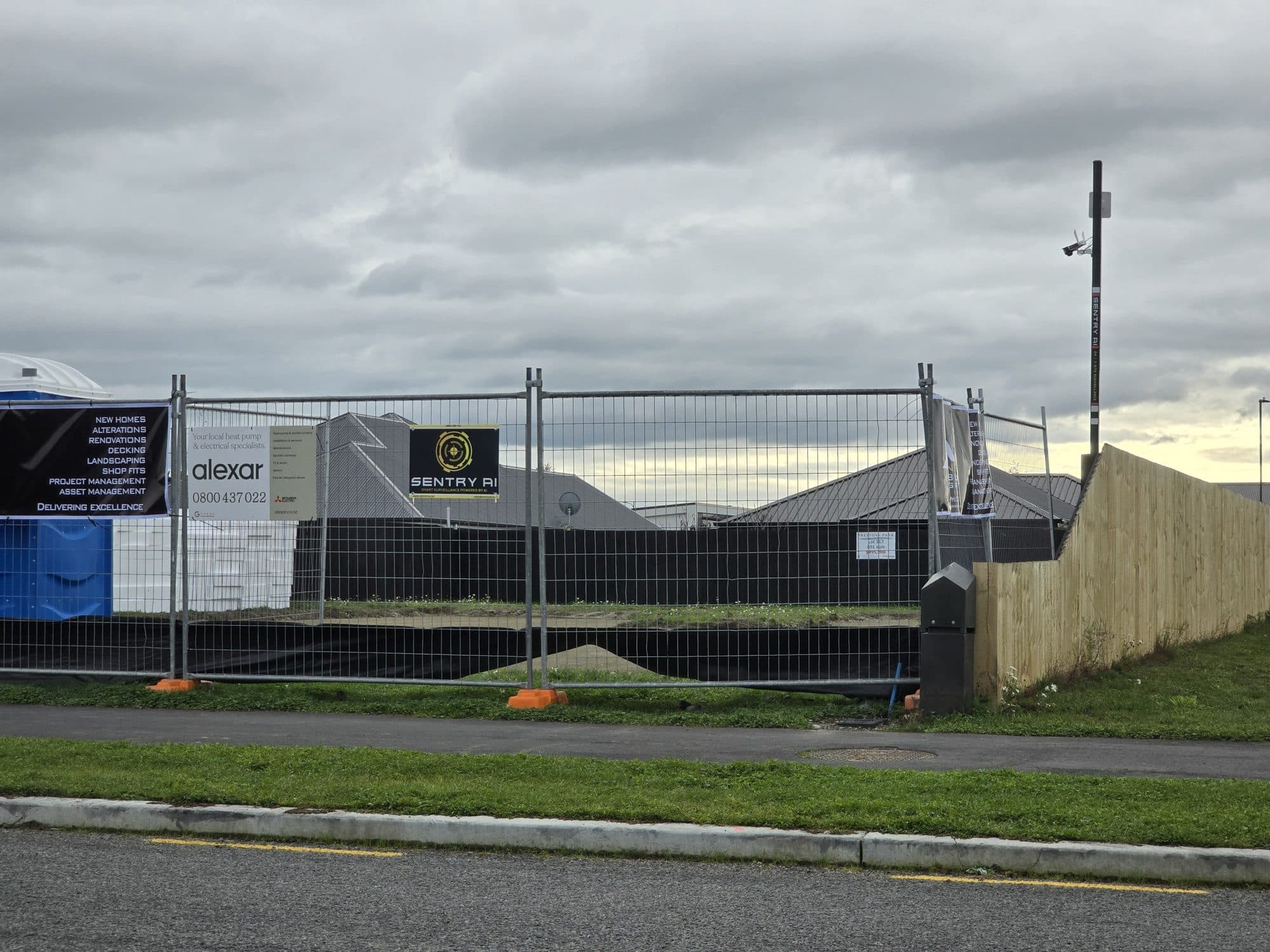 SentryAI site signage and Sentry Tower installed at a Preston Park development site